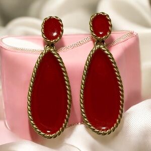 Vintage Napier Red and Gold Teardrop Earrings